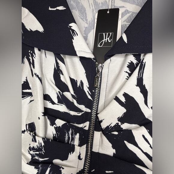 Joseph Ribkoff NWT Navy White Floral Large Collar Front Zip Bodycon Dress 8 - Picture 6 of 9